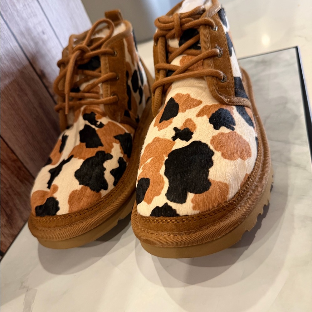 UGG Cow Print Ankle Boots - Brown and Black - Picture 3 of 4